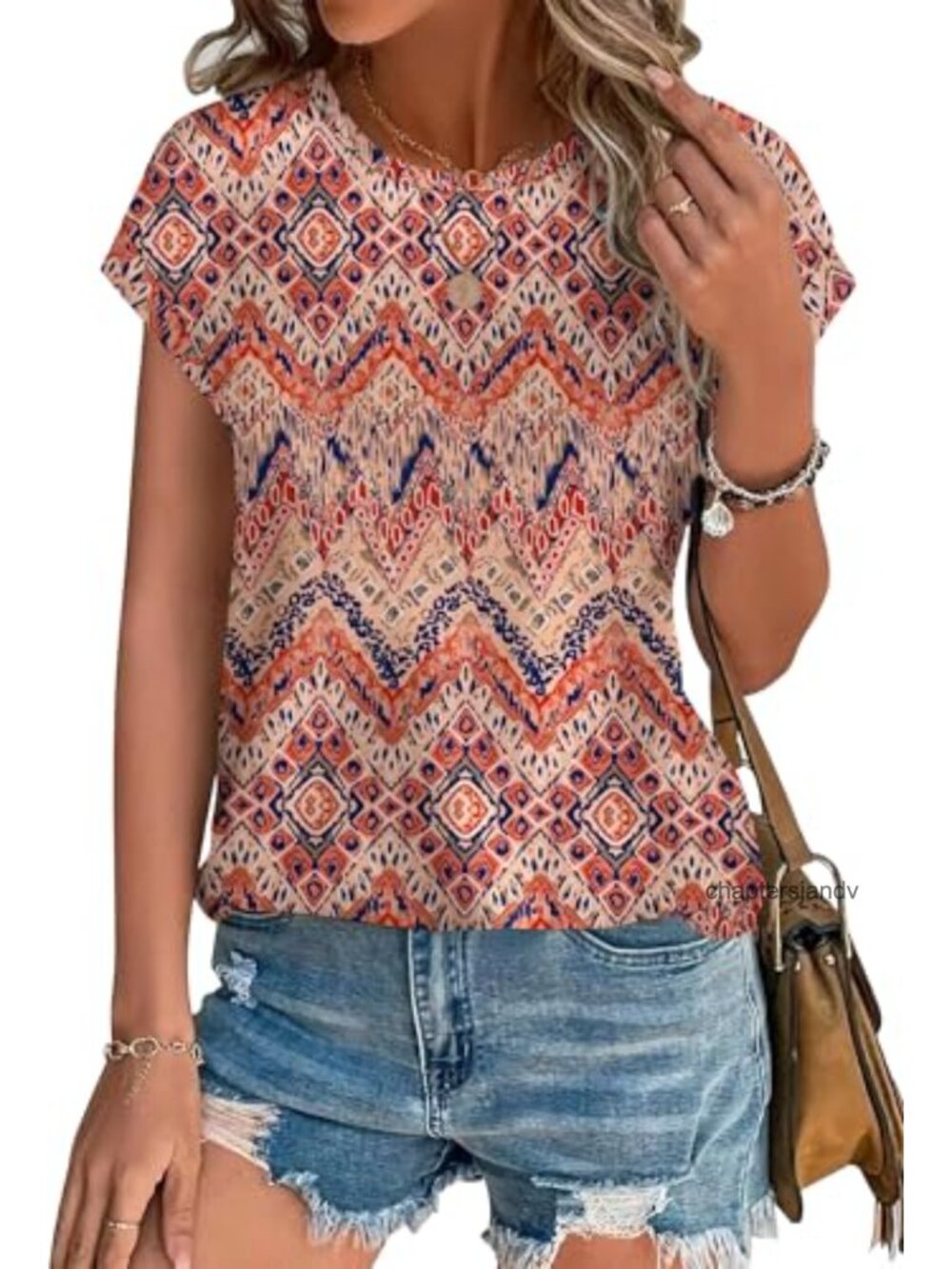 Womens Tunic Top Short Sleeve Blouse Casual Crew Neck Curved Hem Stretchable